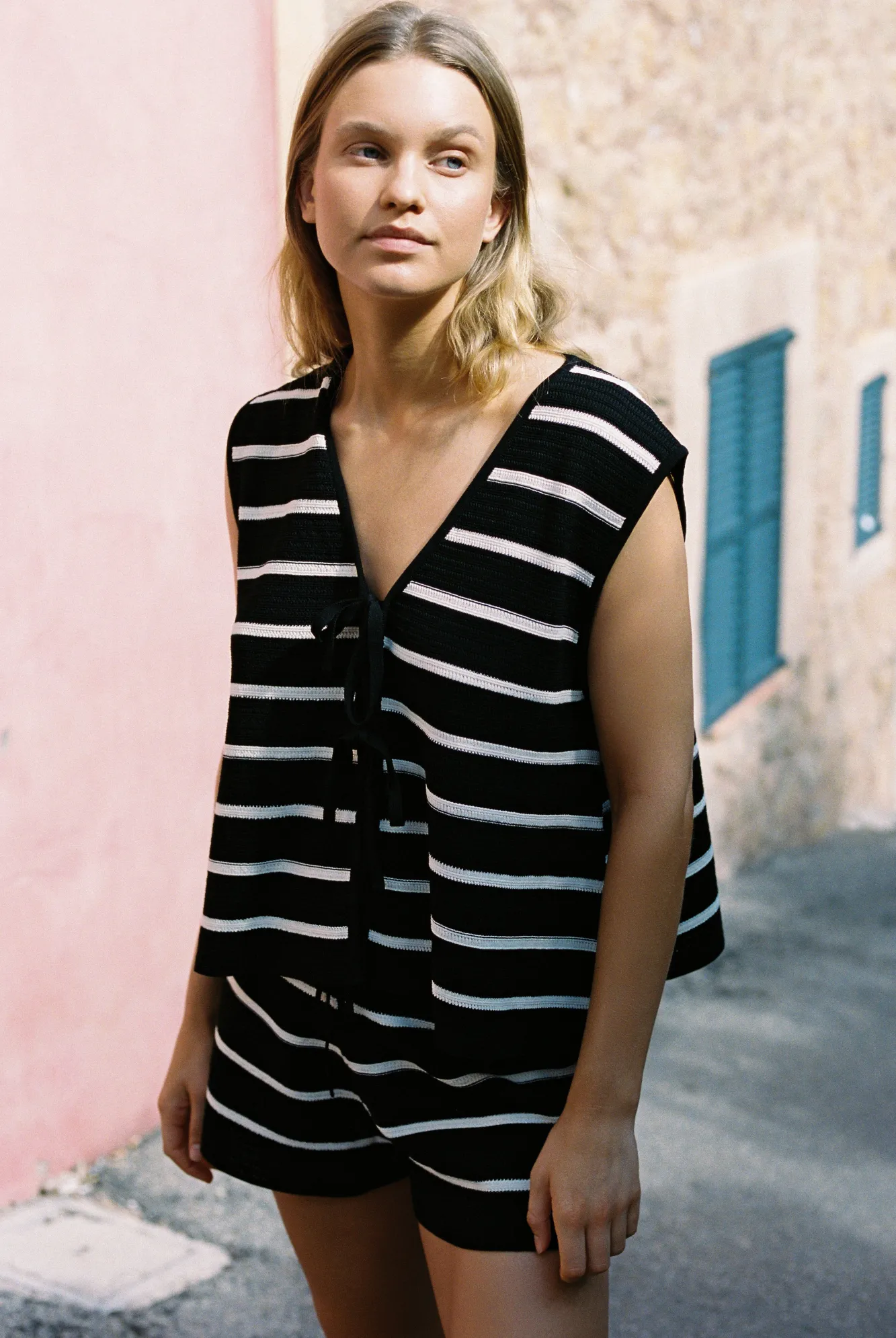ELCE Swim Selalu|Tops-JONI KNIT TANK - BLACK/WHITE STRIPE
